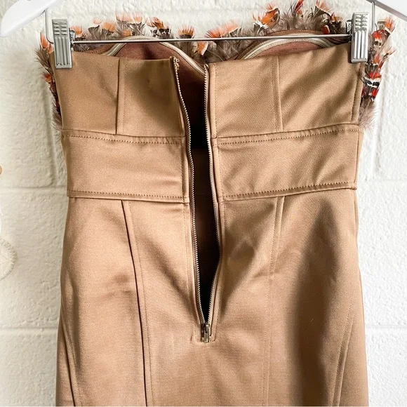 NWOT Strapless Golden Brown Feather Bust Mini Dress - Picture 10 of 12